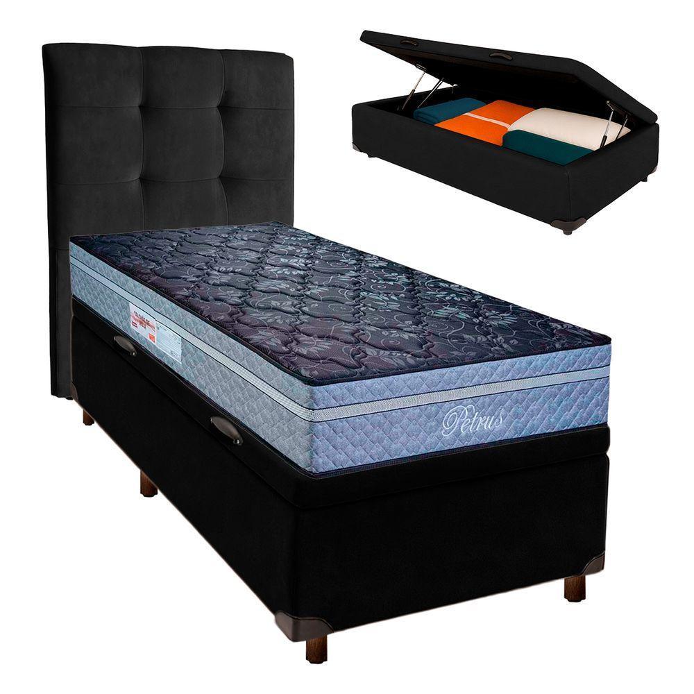 Cama Box Bau + Colchão Solteiro Molas Ensacadas Petrus Paropas + Cabeceira Estofada - 1
