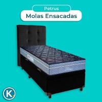 Cama Box Bau + Colchão Solteiro Molas Ensacadas Petrus Paropas + Cabeceira Estofada