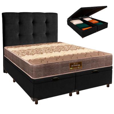 Cama Box Bau + Colchão Queen D26 Ortophedic Sankonfort + Cabeceira Estofada