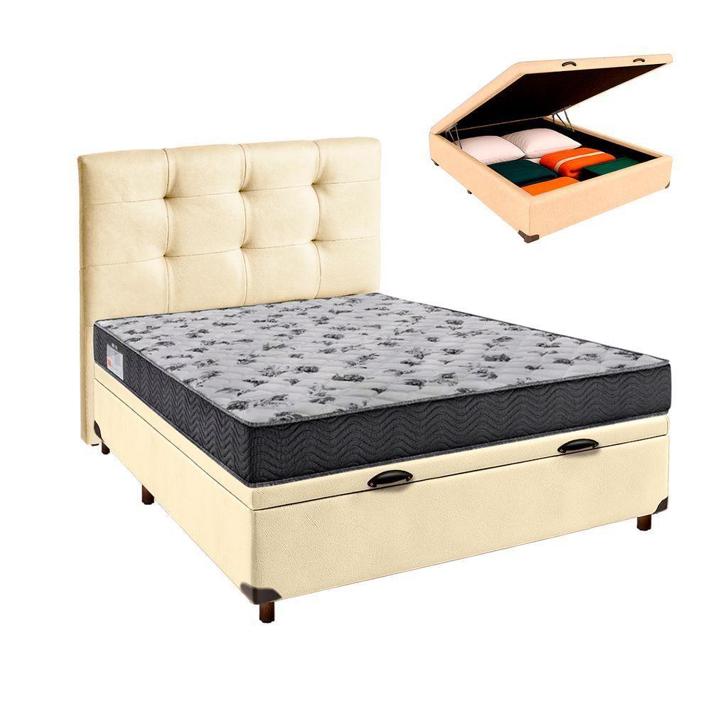 Conjunto Cama Box Bau Bege Casal + Colchão D33 Iso100 Ortobom + Cabeceira - 1