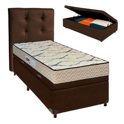 Cama Box Bau + Colchão Solteiro D33 Maxsono Paropas + Cabeceira Estofada