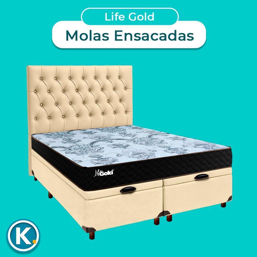 Conjunto Cama Box Bau Blindado Casal + Colchão Molas Ensacadas Life Gold Paropas + Cabeceira - 4