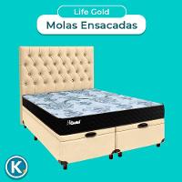 Conjunto Cama Box Bau Blindado Casal + Colchão Molas Ensacadas Life Gold Paropas + Cabeceira