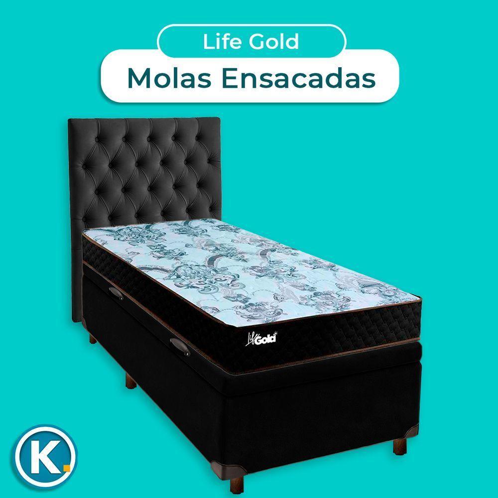 Cama Box Bau + Colchão Solteiro Molas Ensacadas Life Gold Paropas + Cabeceira Estofada - 4