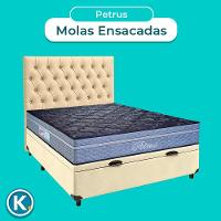 Conjunto Cama Box Bau Blindado Casal + Colchão Molas Ensacadas Petrus Paropas + Cabeceira