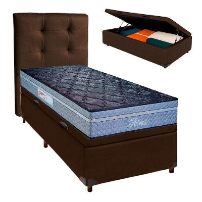 Cama Box Bau + Colchão Solteiro Molas Ensacadas Petrus Paropas + Cabeceira Estofada