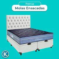 Cama Box Bau + Colchão Casal Molas Ensacadas Petrus Paropas + Cabeceira Estofada