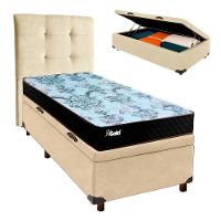 Cama Box Bau + Colchão Solteiro Molas Ensacadas Life Gold Paropas + Cabeceira Estofada - 1