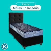 Cama Box + Colchão Solteiro Molas Ensacadas Petrus Paropas + Cabeceira Estofada