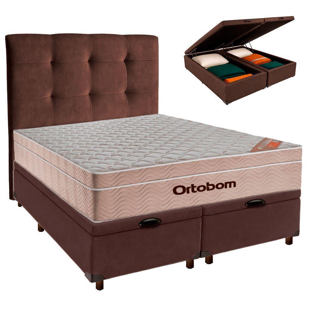 Cama Box Bau + Colchão Queen Ortobom Molas Ensacadas Airtech + Cabeceira Estofada - 1