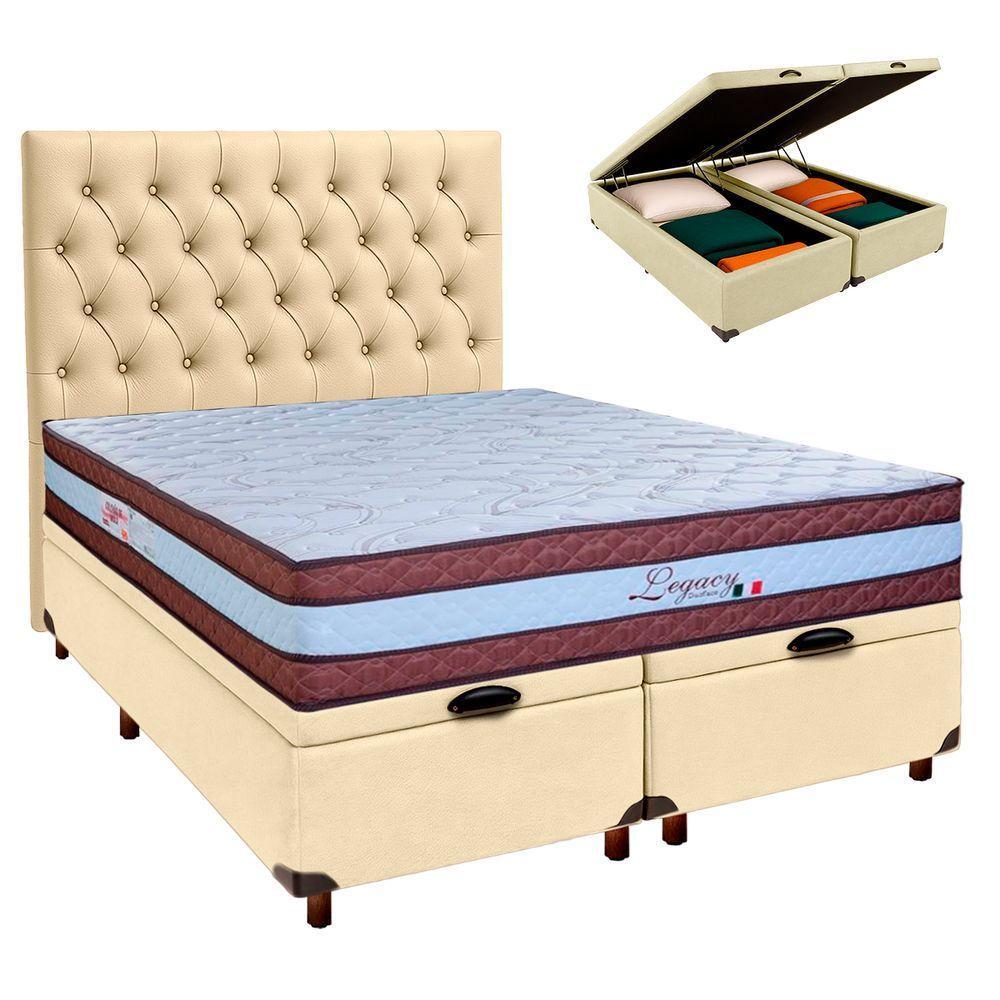 Cama Box Bau + Colchão Queen Molas Ensacadas Legaccy Paropas + Cabeceira Estofada - 1