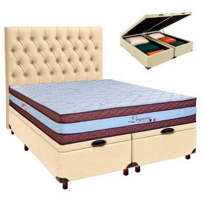 Cama Box Bau + Colchão Queen Molas Ensacadas Legaccy Paropas + Cabeceira Estofada