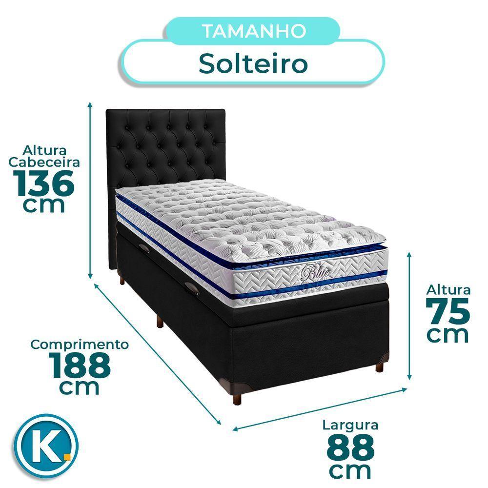 Cama Box Bau + Colchão Solteiro Molas Ensacadas Blue Paropas + Cabeceira Estofada - 3