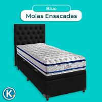 Cama Box Bau + Colchão Solteiro Molas Ensacadas Blue Paropas + Cabeceira Estofada