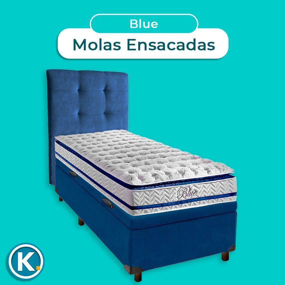 Conjunto Cama Box Bau Azul Solteiro + Colchão Molas Ensacadas Blue Paropas + Cabeceira - 4