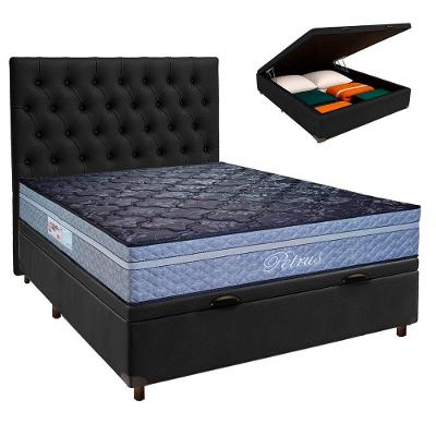 Cama Box Bau + Colchão Casal Molas Ensacadas Petrus Paropas + Cabeceira Estofada
