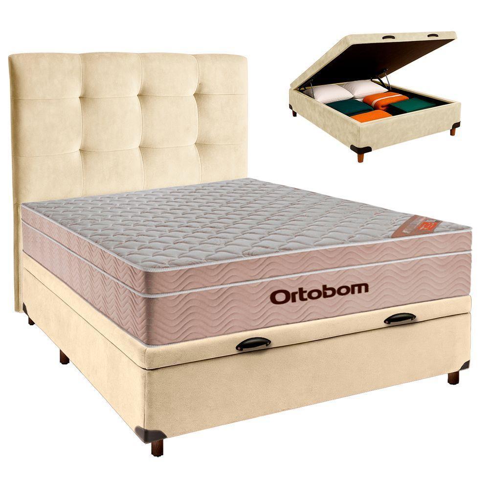 Conjunto Cama Box Bau Perola Casal + Colchão Molas Ensacadas Airtech Ortobom + Cabeceira - 1