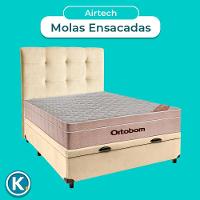 Conjunto Cama Box Bau Perola Casal + Colchão Molas Ensacadas Airtech Ortobom + Cabeceira