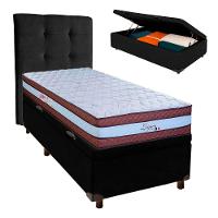 Cama Box Bau + Colchão Solteiro Molas Ensacadas Legaccy Paropas + Cabeceira Estofada - 1