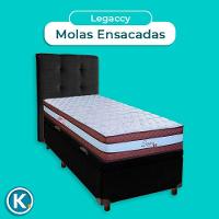 Cama Box Bau + Colchão Solteiro Molas Ensacadas Legaccy Paropas + Cabeceira Estofada