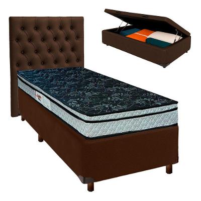 Cama Box Bau + Colchão Solteiro D28 Conforto Paropas + Cabeceira Estofada