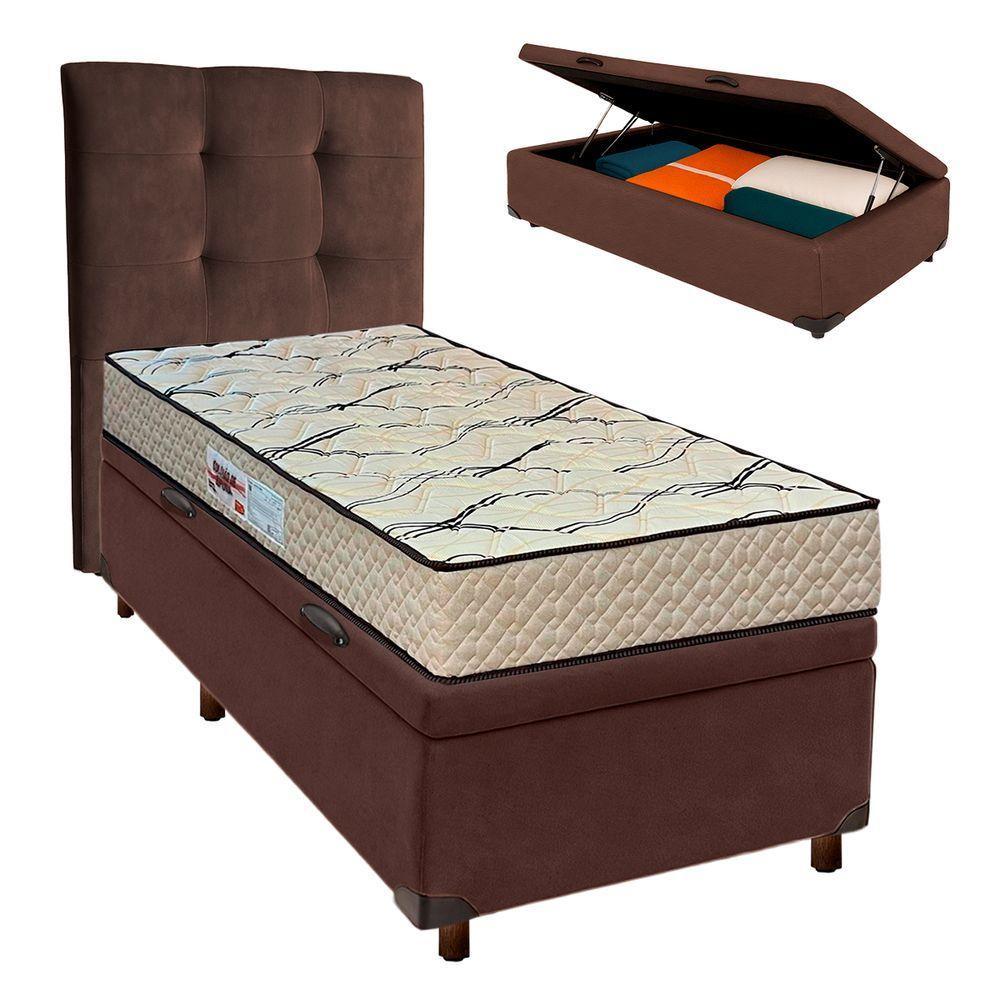 Cama Box Bau + Colchão Solteiro D33 Maxsono Paropas + Cabeceira Estofada - 1