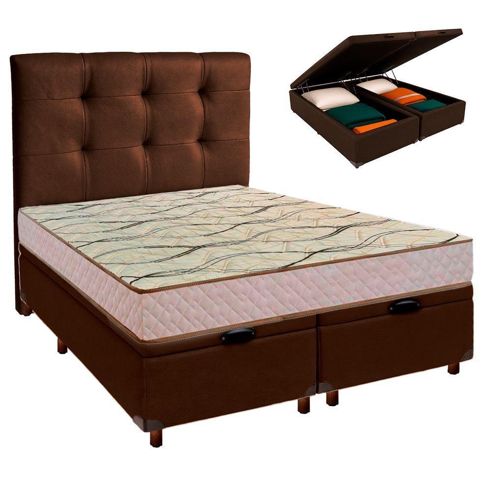 Cama Box Bau + Colchão Casal D33 Maxsono Paropas + Cabeceira Estofada - 1