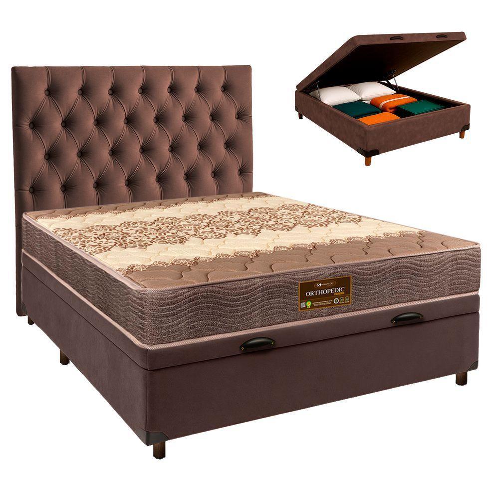 Cama Box Bau + Colchão Casal D26 Ortophedic Sankonfort + Cabeceira Estofada - 1