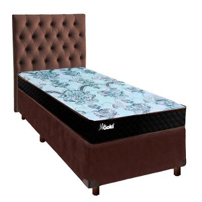 Cama Box + Colchão Solteiro Molas Ensacadas Life Gold Paropas + Cabeceira Estofada