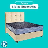 Cama Box + Colchão Casal Molas Ensacadas Petrus Paropas + Cabeceira Estofada