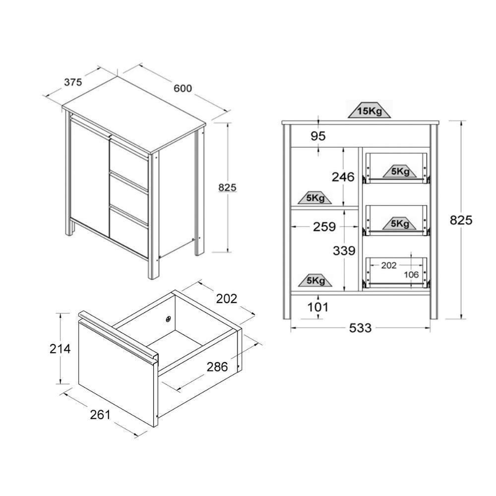 Gabinete Armário Banheiro Ditália 1 Porta 3 Gavetas Bn-08 Riviera - 3