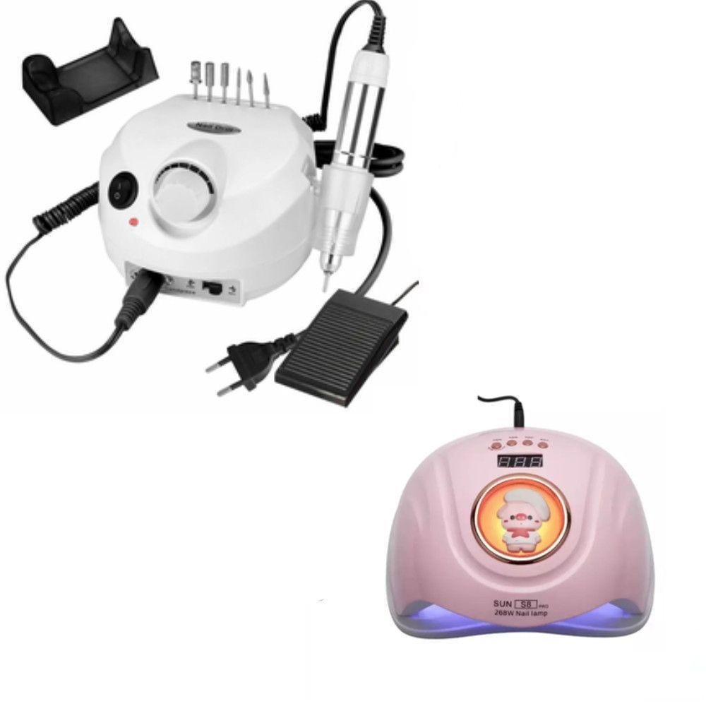 Lixadeira Motor Porquinho 30 Mil Rpm Bivolt + Cabine De Unha Sun S8 Profissional 268w Branco Rosa - 1