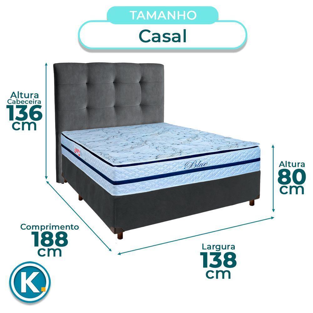 Cama + Box Blindado E Colchão Molas Ensacadas Casal - Blue Paropas + Cabeceira - 3