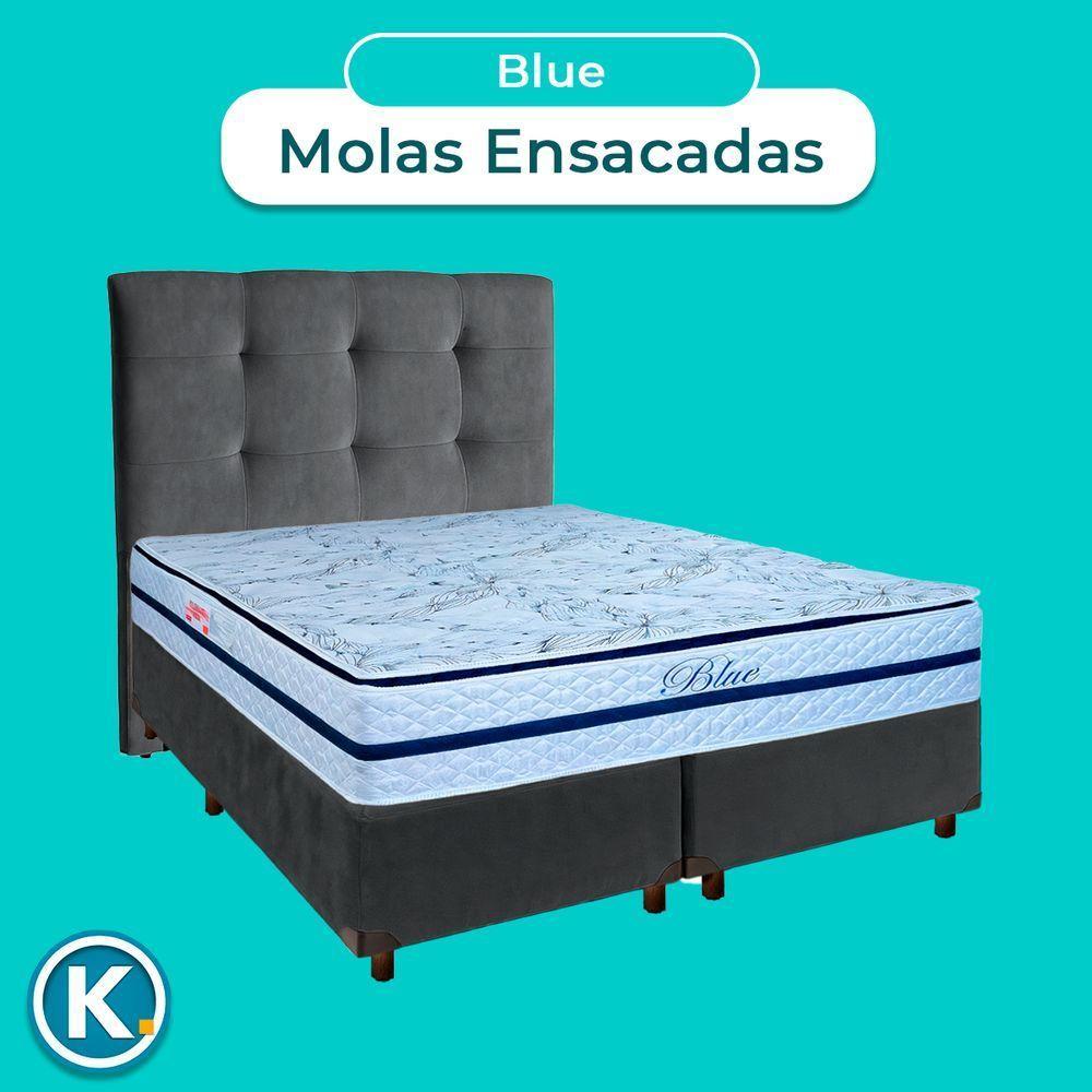 Cama + Box Blindado E Colchão Molas Ensacadas Casal - Blue Paropas + Cabeceira - 4