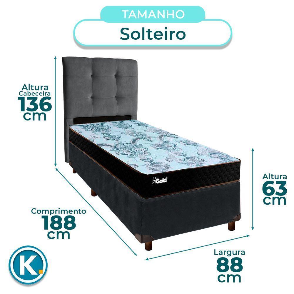 Cama + Box Cinza E Colchão Molas Ensacadas Solteiro - Life Gold Paropas + Cabeceira - 3