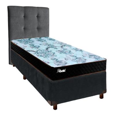 Cama + Box Cinza E Colchão Molas Ensacadas Solteiro - Life Gold Paropas + Cabeceira
