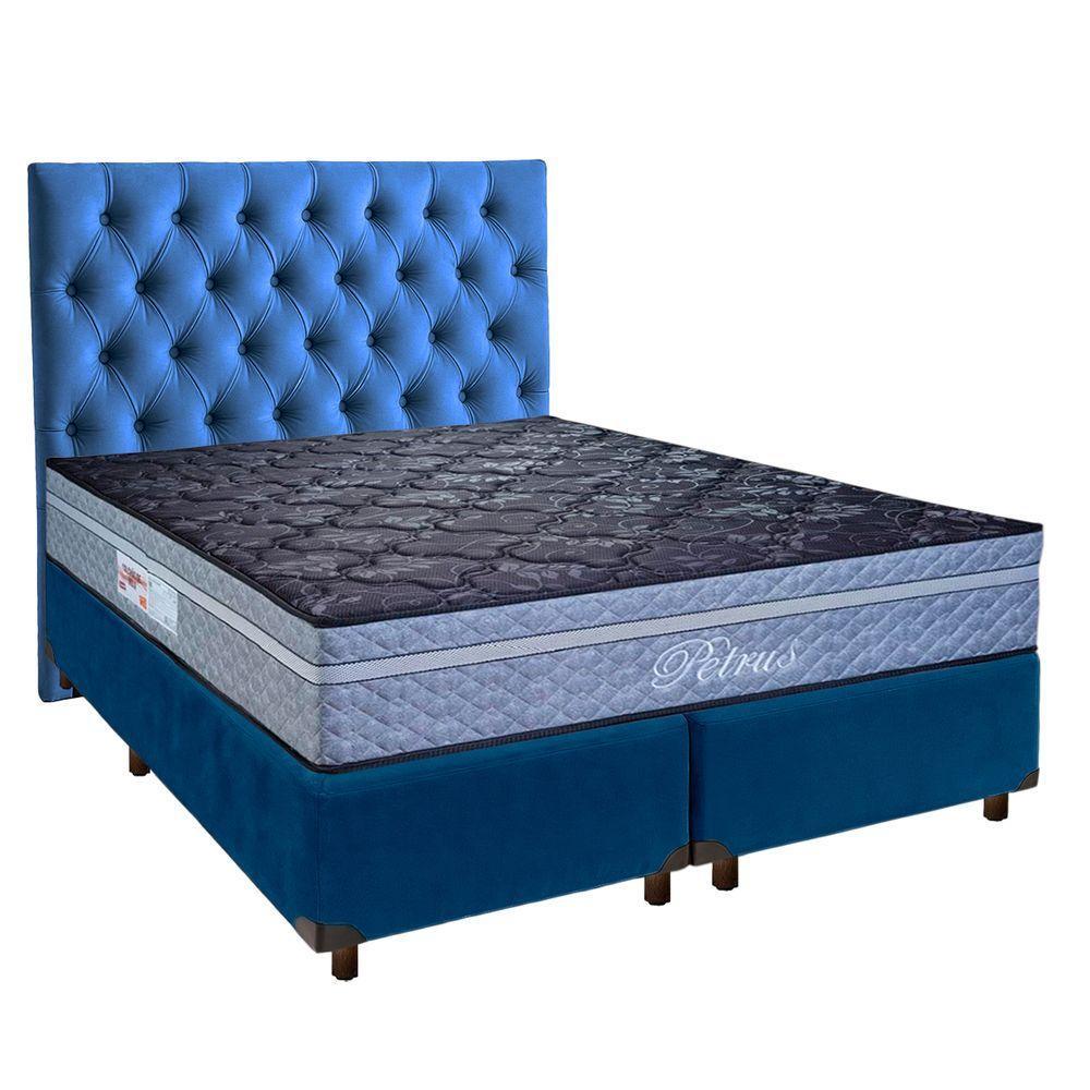 Cama + Box Azul E Colchão Molas Ensacadas Queen - Petrus Paropas + Cabeceira - 1