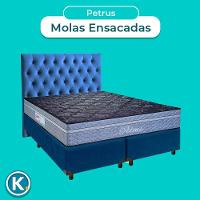 Cama + Box Azul E Colchão Molas Ensacadas Queen - Petrus Paropas + Cabeceira
