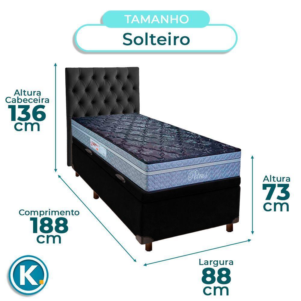 Cama + Bau Preto E Colchão Molas Ensacadas Solteiro - Petrus Paropas + Cabeceira - 3