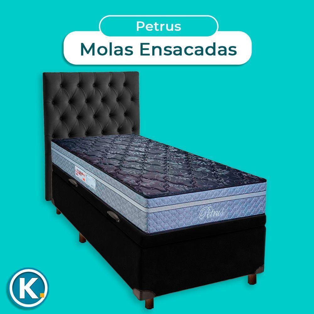 Cama + Bau Preto E Colchão Molas Ensacadas Solteiro - Petrus Paropas + Cabeceira - 4