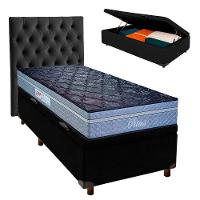 Cama + Bau Preto E Colchão Molas Ensacadas Solteiro - Petrus Paropas + Cabeceira - 1