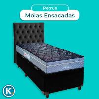 Cama + Bau Preto E Colchão Molas Ensacadas Solteiro - Petrus Paropas + Cabeceira
