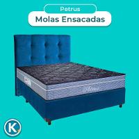 Cama + Box Azul E Colchão Molas Ensacadas Casal - Petrus Paropas + Cabeceira - 2