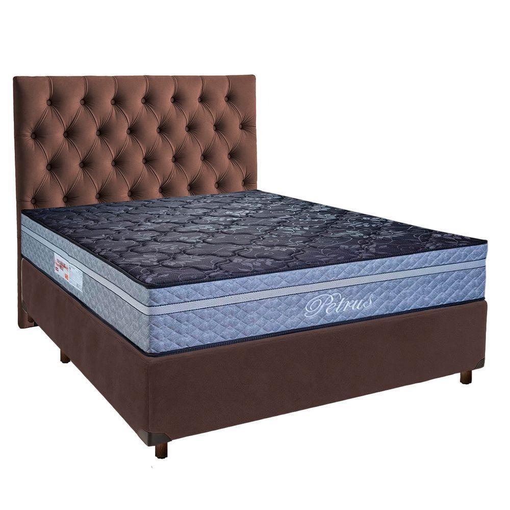 Cama + Box Marrom E Colchão Molas Ensacadas Casal - Petrus Paropas + Cabeceira - 1