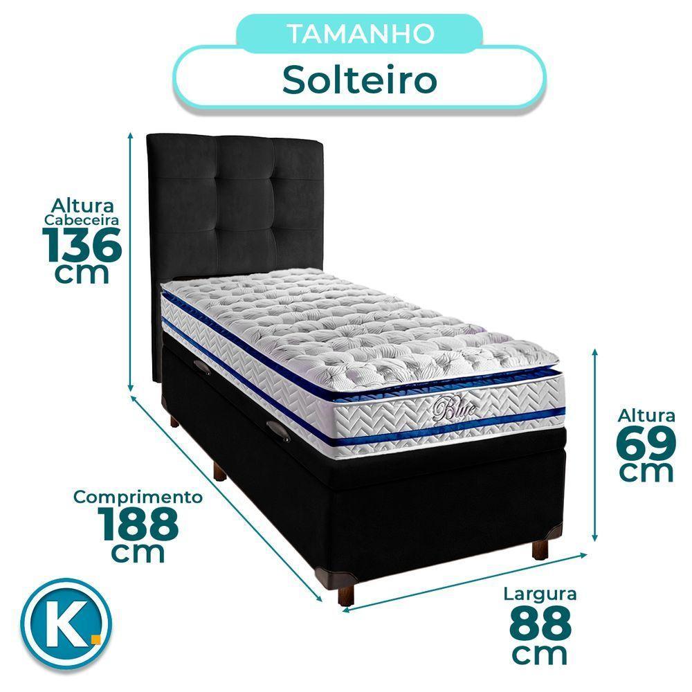 Cama + Bau Preto E Colchão Molas Ensacadas Solteiro - Blue Paropas + Cabeceira - 3
