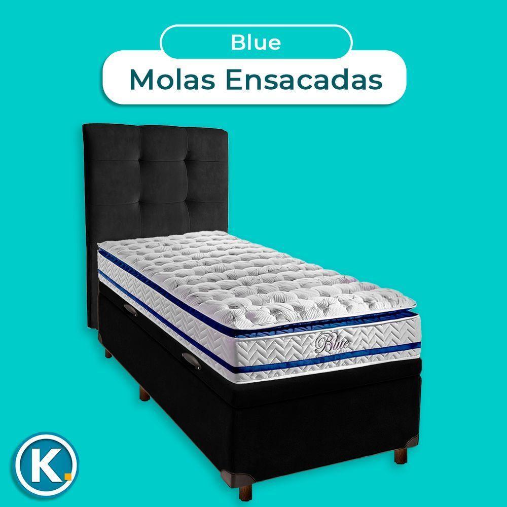 Cama + Bau Preto E Colchão Molas Ensacadas Solteiro - Blue Paropas + Cabeceira - 4