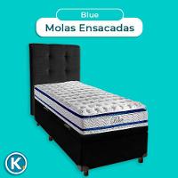 Cama + Bau Preto E Colchão Molas Ensacadas Solteiro - Blue Paropas + Cabeceira