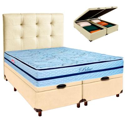 Cama + Bau Blindado E Colchão Molas Ensacadas Queen - Blue Paropas + Cabeceira