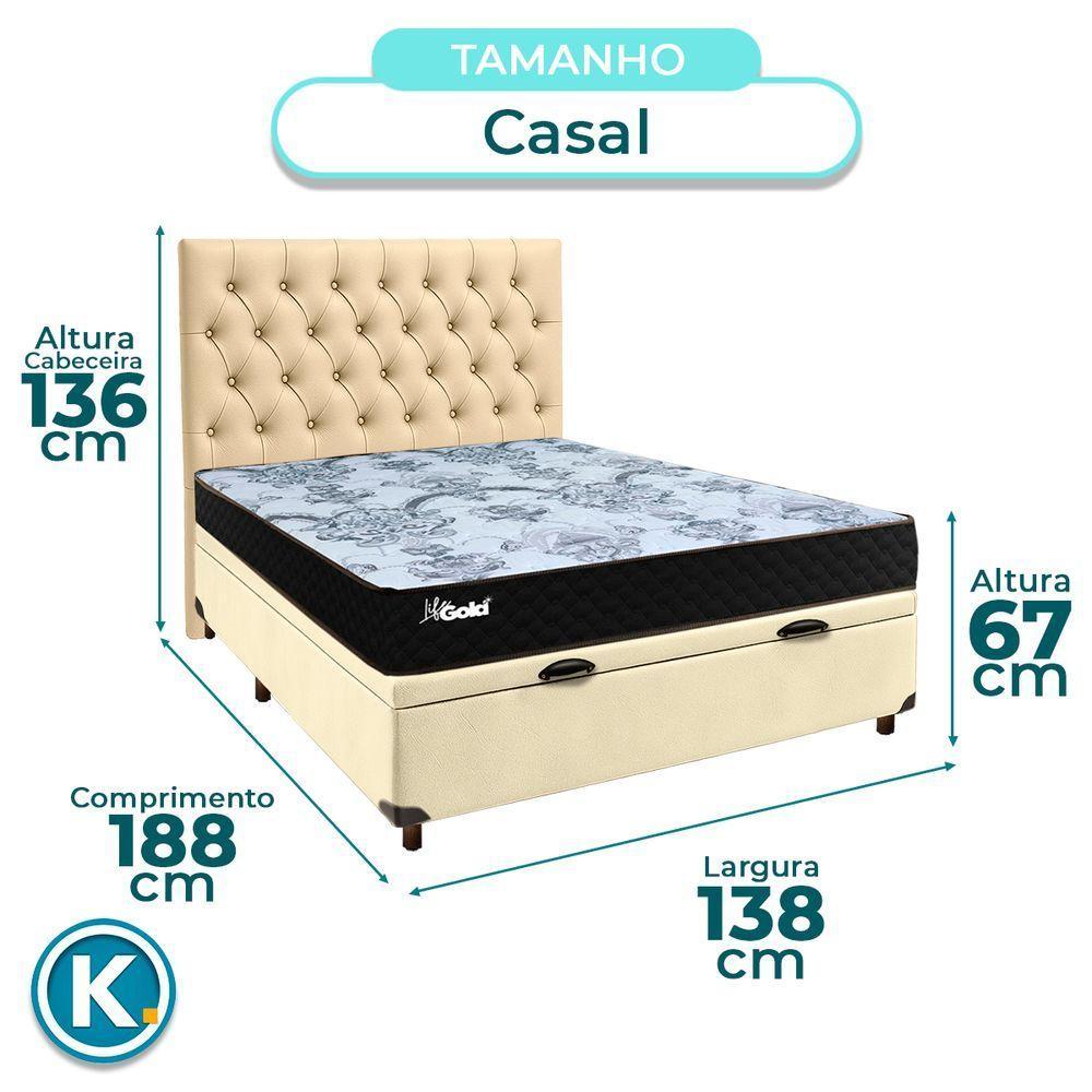 Cama + Bau Blindado E Colchão Molas Ensacadas Casal - Life Gold Paropas + Cabeceira - 3