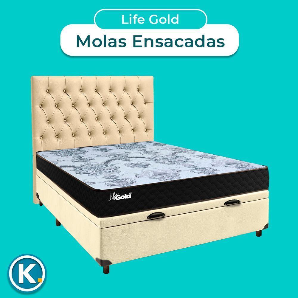 Cama + Bau Blindado E Colchão Molas Ensacadas Casal - Life Gold Paropas + Cabeceira - 4